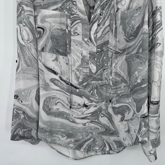 Jones New York Womens gray Marble Print Long roll tab Sleeve Blouse Size Large - Picture 6 of 12